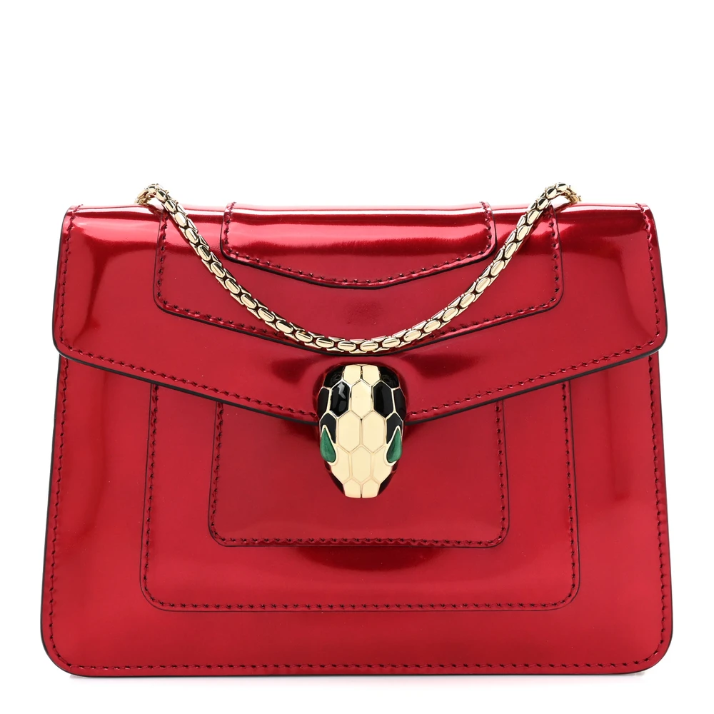 Lushentic Bvlgari Mini Serpenti Forever Crossbody Bag Red Patent Leather Gold Hardware Front