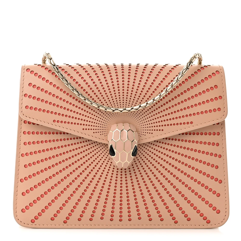 Lushentic Bvlgari Mini Serpenti Forever Diamond Blast Sunshine Crossbody Bag Beige Calfskin Leather Gold Hardware Front