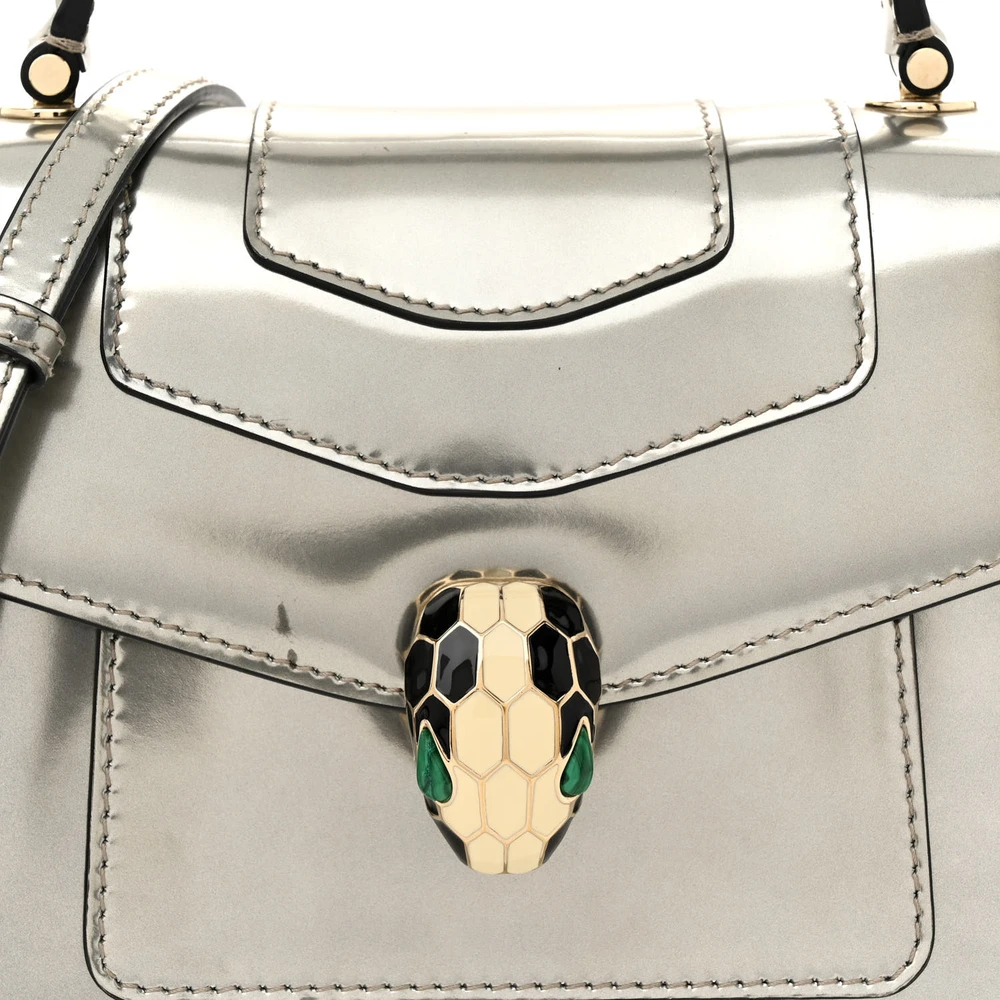Lushentic Designer Mini Serpenti Forever Top Handle Bag in Metallic Silver - Image 8