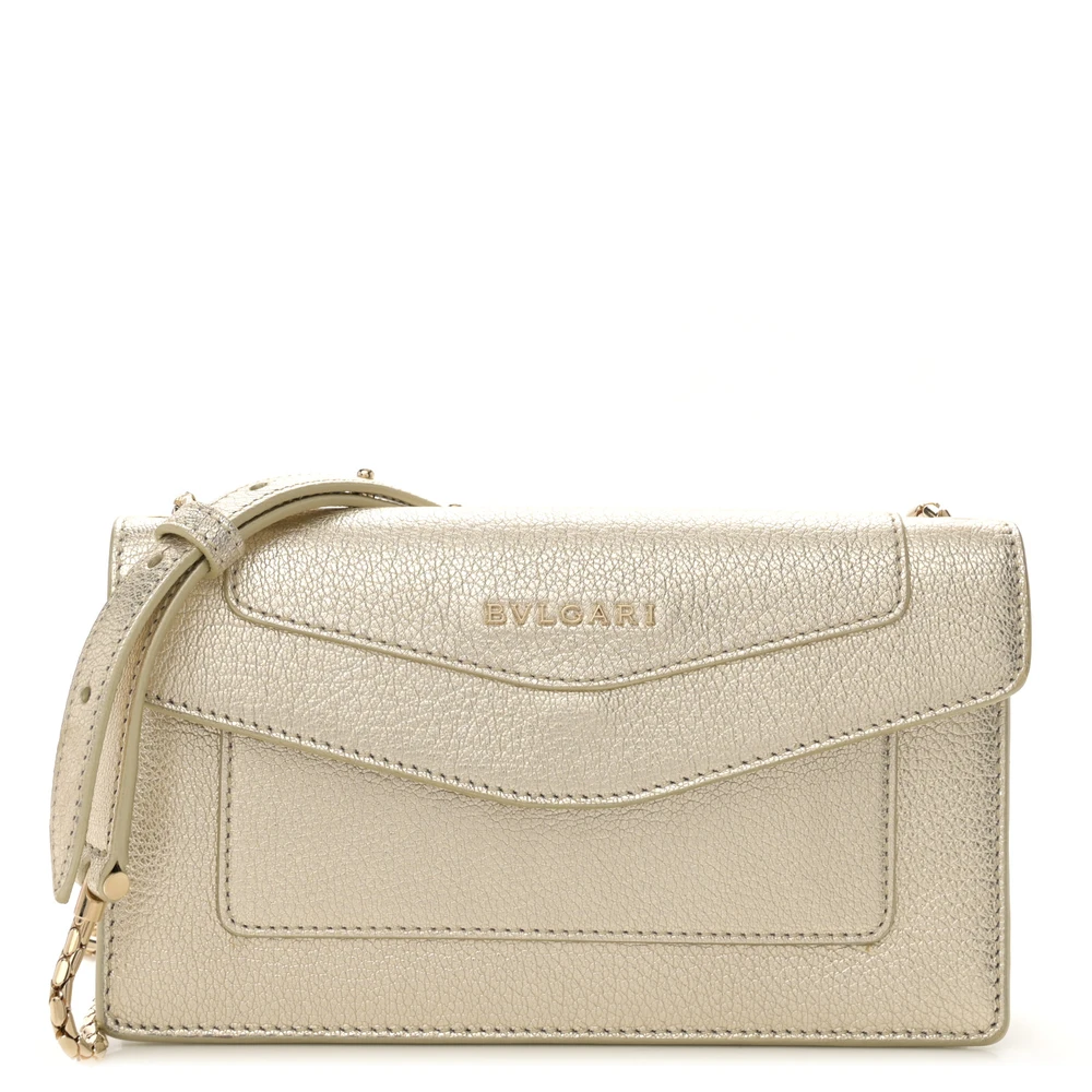 Lushentic Bvlgari Mini Snake Strap Crossbody Flap Clutch Metallic Gold Calfskin Leather Gold Hardware Front