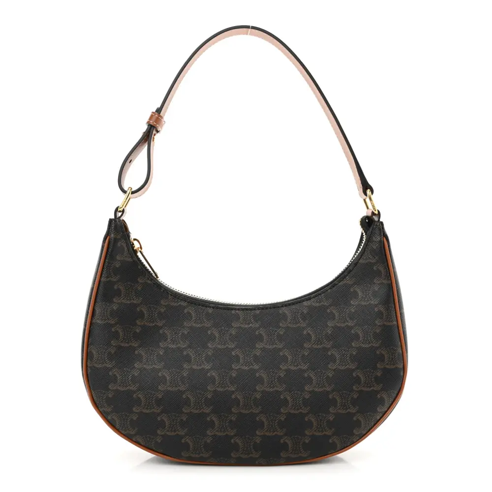 Lushentic Celine Medium Ava Shoulder Bag Tan Triomphe Canvas Calfskin Leather Gold Hardware Front