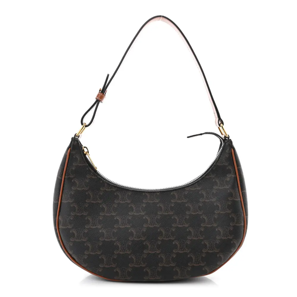 Lushentic Celine Medium Ava Shoulder Bag Tan Triomphe Canvas Calfskin Leather Gold Hardware Front