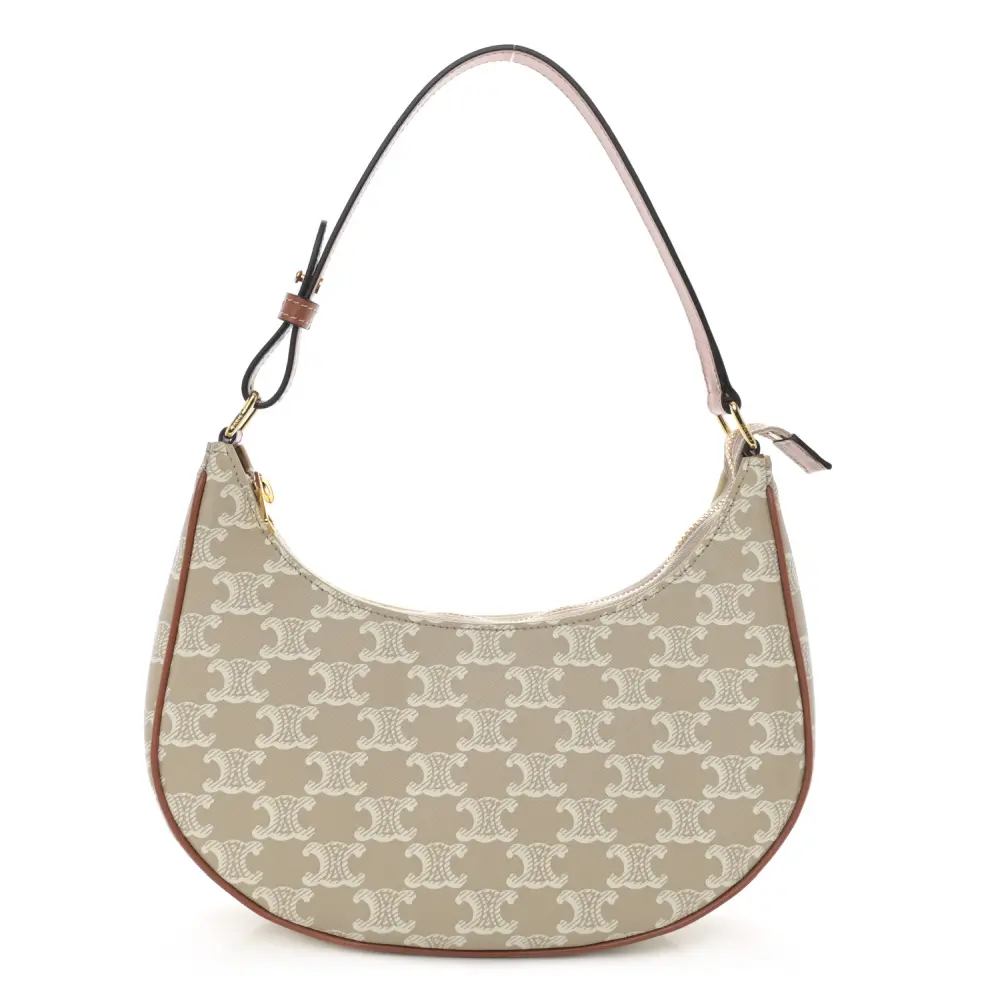 Lushentic Celine Medium Ava Triomphe Shoulder Bag Grege Canvas Calfskin Leather Gold Hardware Front