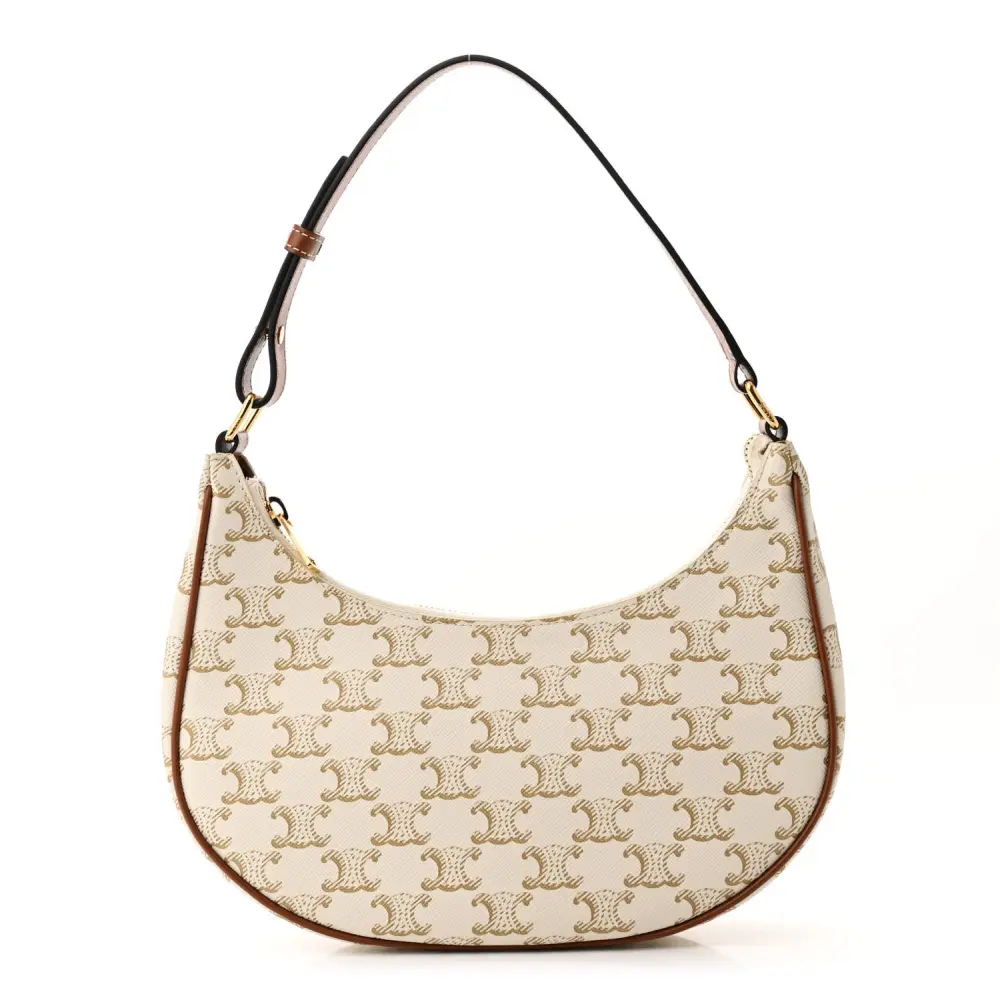 Lushentic Celine Medium Ava Triomphe Shoulder Bag White Canvas Calfskin Gold Hardware Front