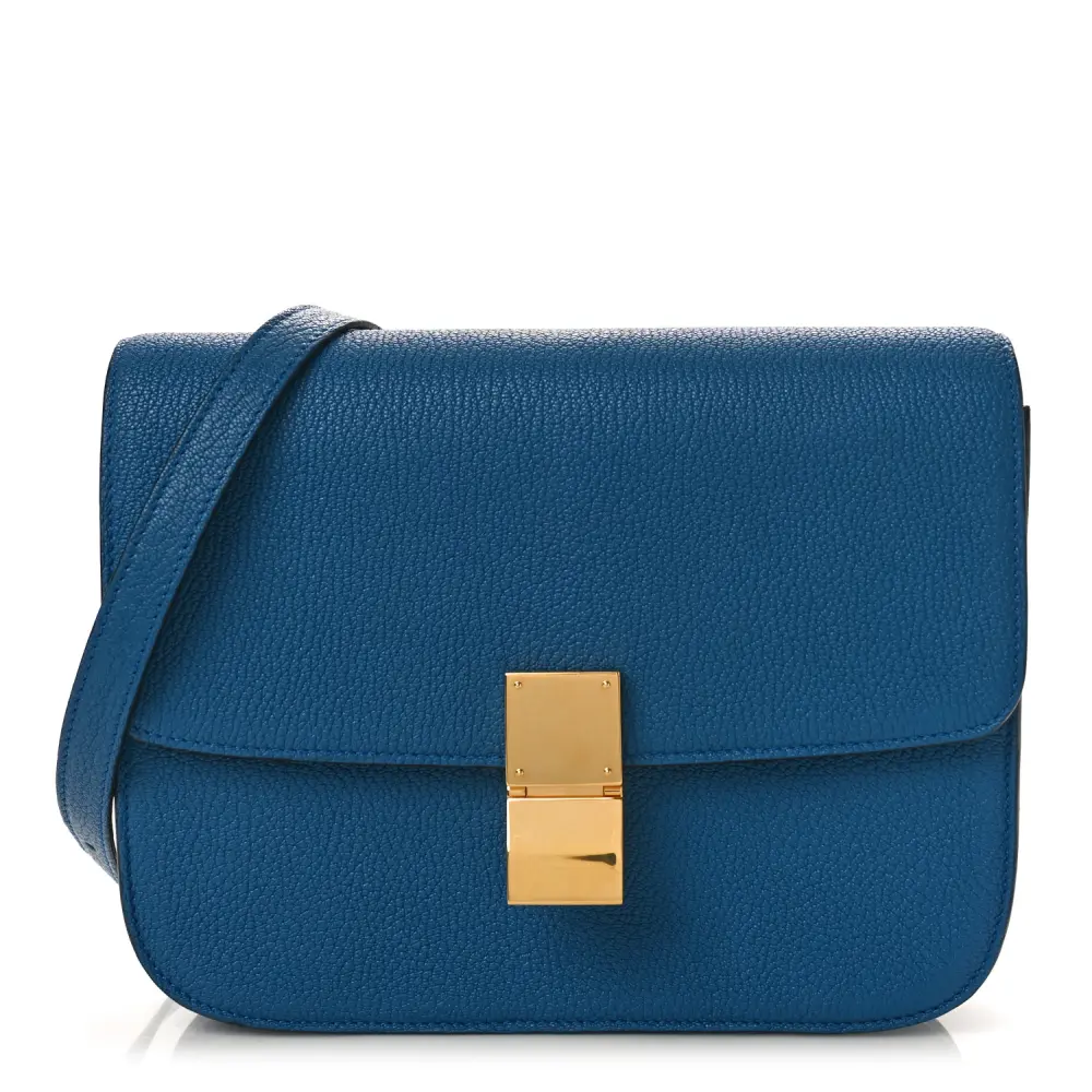 Lushentic Celine Medium Classic Box Flap Bag Deepsea Goatskin Leather Gold Hardware Front