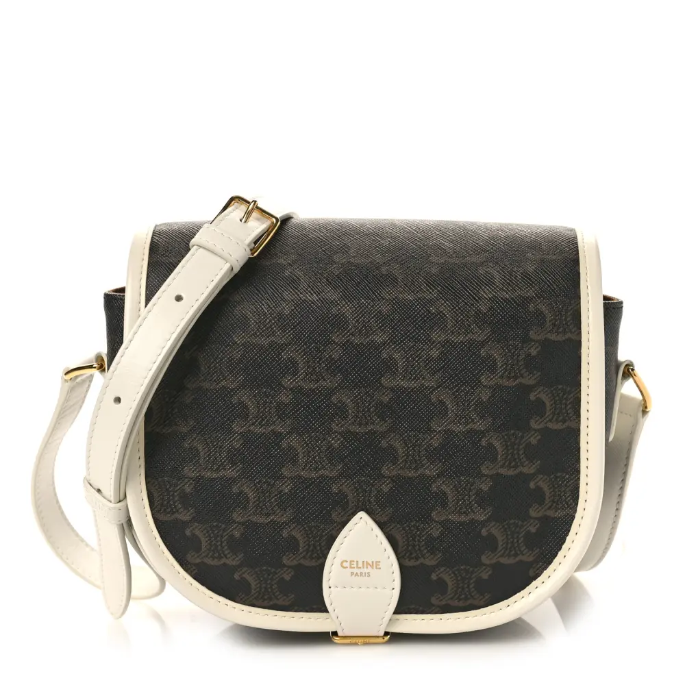 Lushentic Celine Medium Folco Bag White Triomphe Canvas Gold Hardware Front