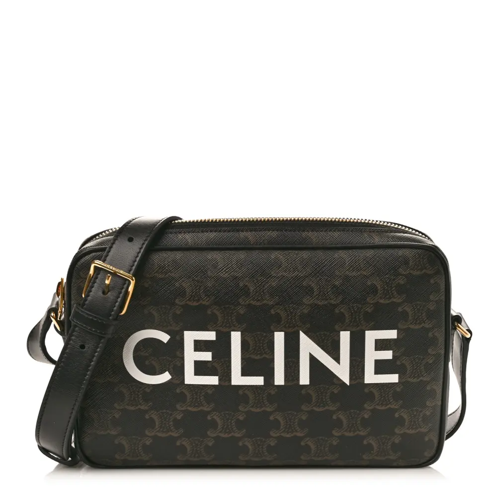 Lushentic Celine Medium Messenger Bag Black Triomphe Canvas Gold Hardware Front
