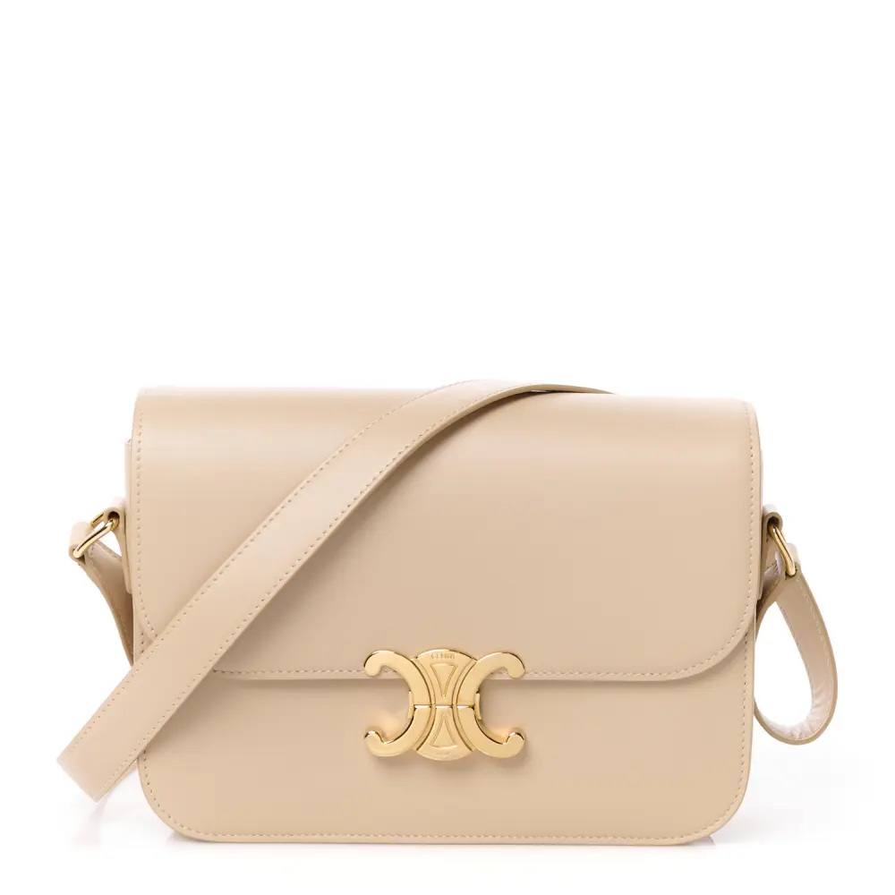 Lushentic Celine Medium Triomphe Bag Nude Shiny Calfskin Leather Gold Hardware Front