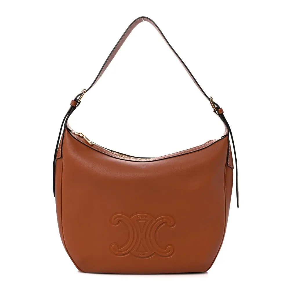 Lushentic Celine Medium Triomphe Heloise Shoulder Bag Tan Supple Calfskin Leather Front