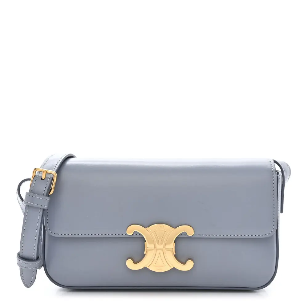 Lushentic Celine Medium Triomphe Shoulder Bag Arctic Blue Shiny Calfskin Leather Front