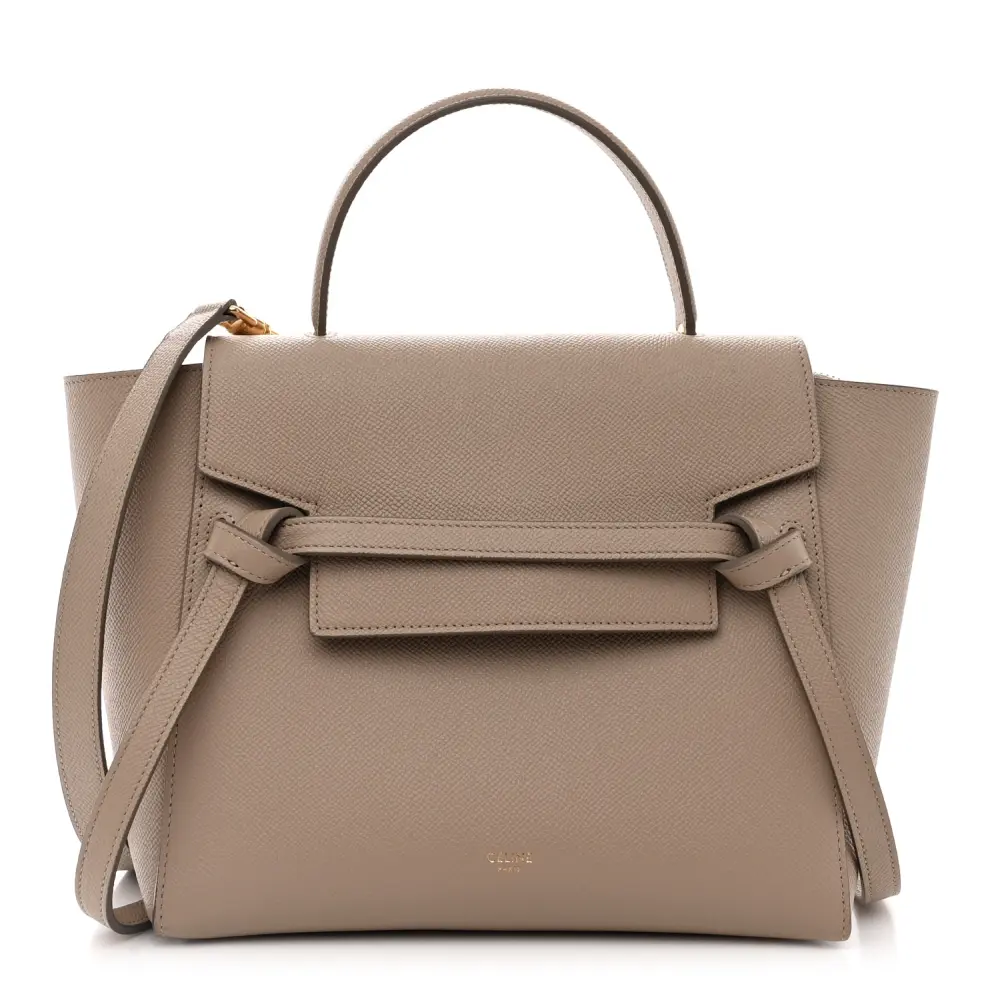Lushentic Celine Micro Belt Bag Light Taupe Grained Calfskin Leather Gold Hardware Front