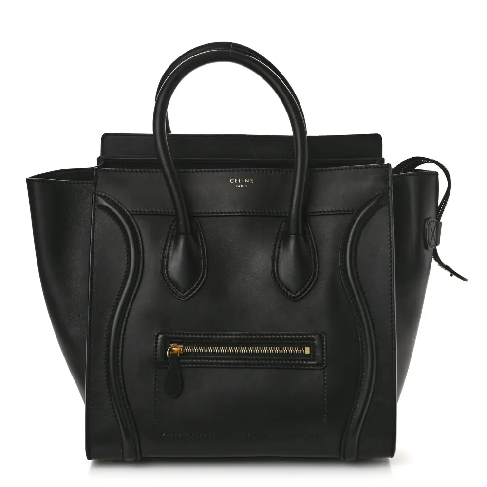 Lushentic Celine Mini Luggage Bag Black Smooth Calfskin Leather Front