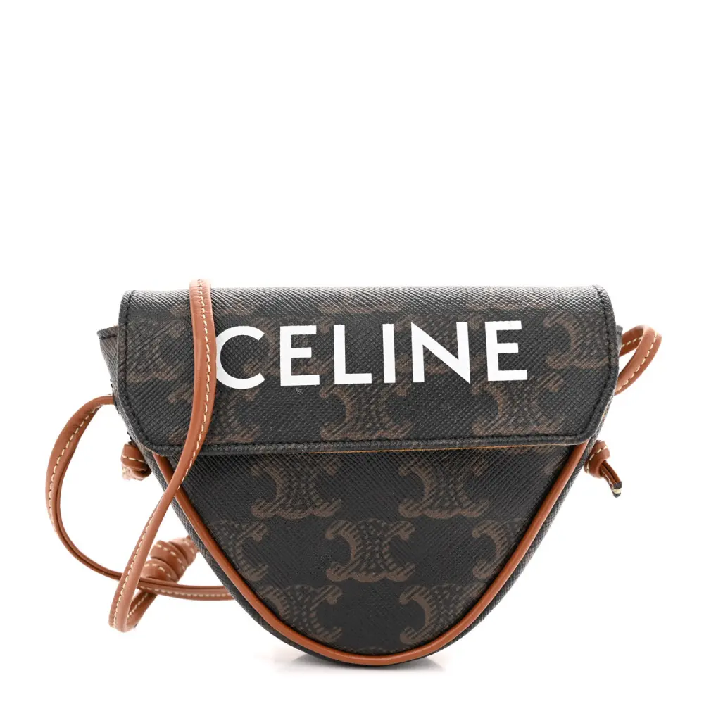 Lushentic Celine Mini Triangle Crossbody Bag Tan Triomphe Canvas Gold Hardware Front