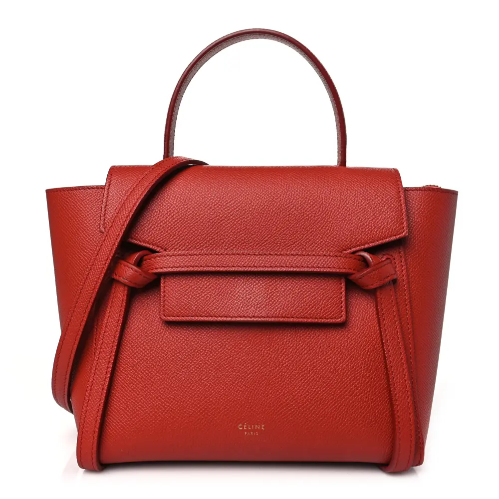 Lushentic Celine Nano Belt Bag Coquelicot Grained Calfskin Leather Gold Hardware Front