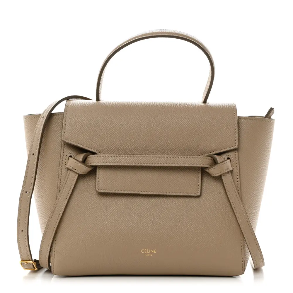 Lushentic Celine Nano Belt Bag Light Taupe Grained Calfskin Leather Gold Hardware Front