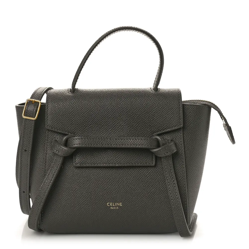 Lushentic Celine Pico Belt Bag Grey Grained Calfskin Leather Gold Hardware Front