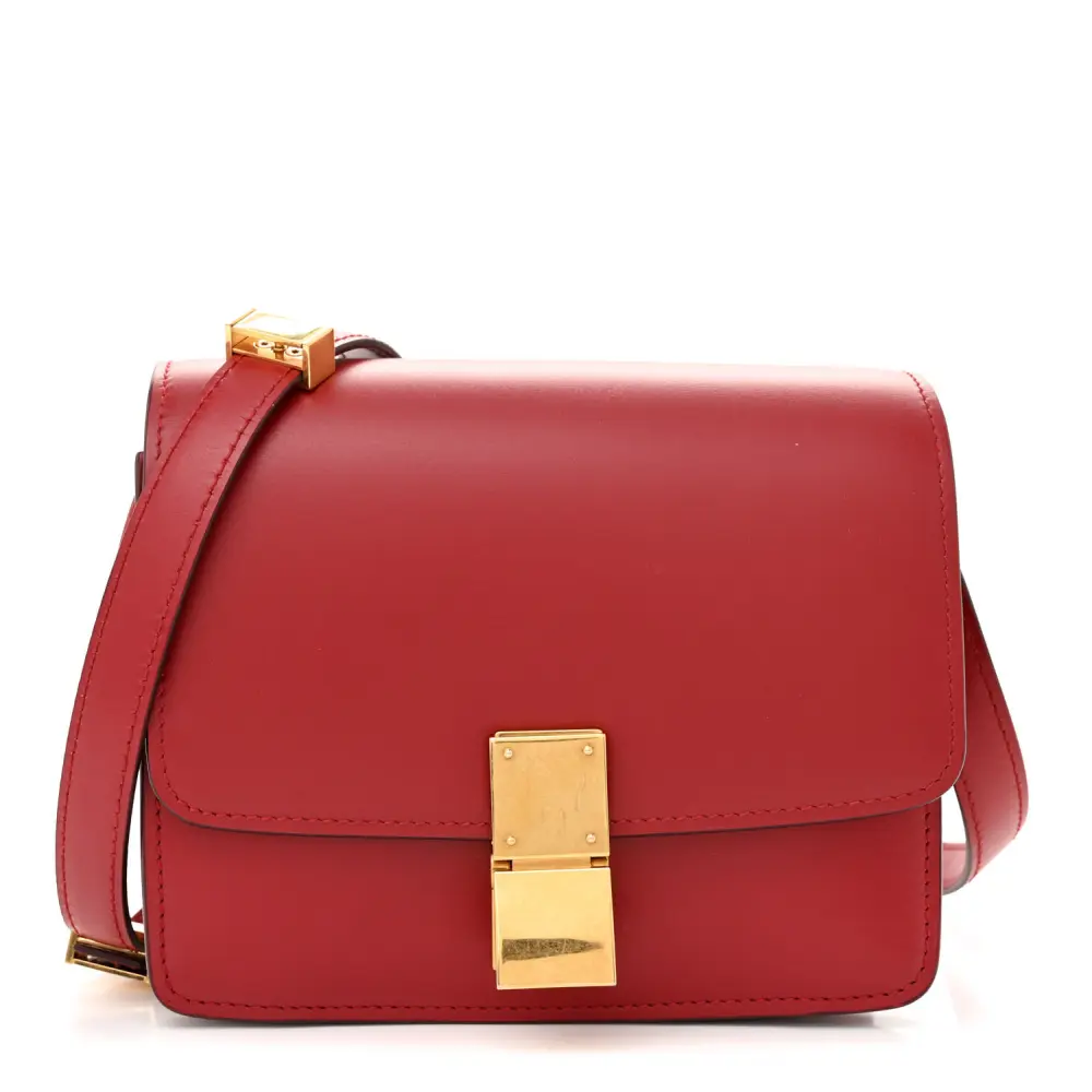 Lushentic Celine Small Classic Box Flap Bag Red Box Calfskin Leather Gold Hardware Front