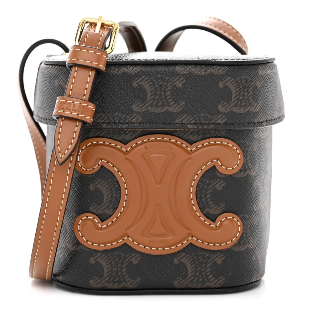 Lushentic Celine Small Cuir Triomphe Box Tan Triomphe Canvas Calfskin Leather Front