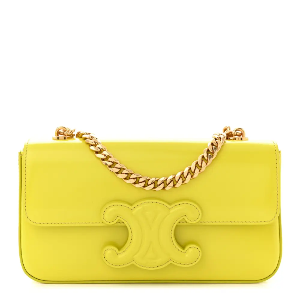Lushentic Celine Small Cuir Triomphe Chain Shoulder Bag Anis Shiny Calfskin Leather Gold Hardware Front