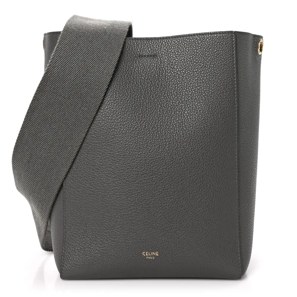 Lushentic Celine Small Sangle Bucket Bag Kohl Soft Grained Calfskin Leather Gold Hardware Front