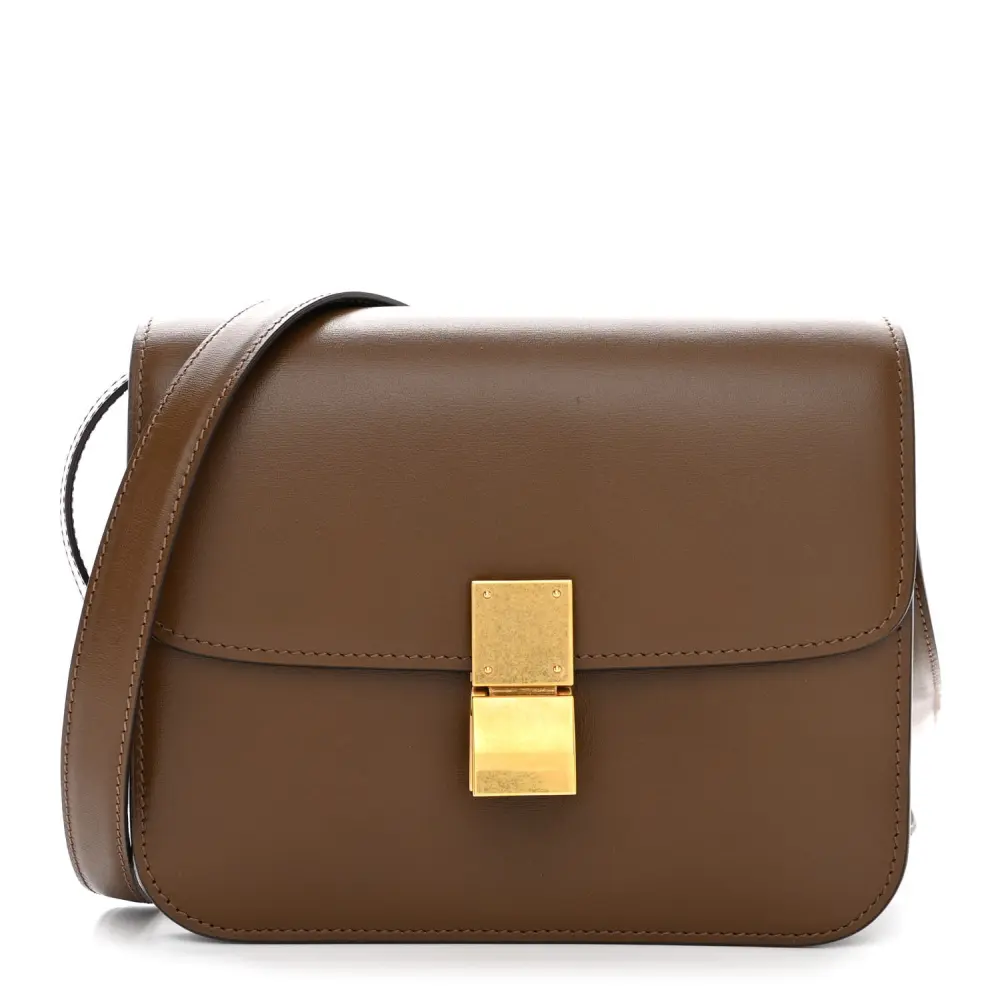 Lushentic Celine Small Teen Classic Box Flap Bag Camel Box Calfskin Leather Gold Hardware Front