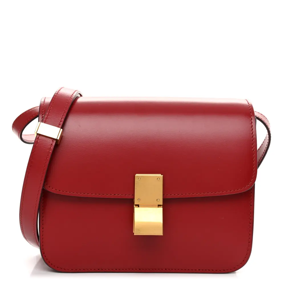 Lushentic Celine Small Teen Classic Box Flap Bag Red Box Calfskin Leather Gold Hardware Front