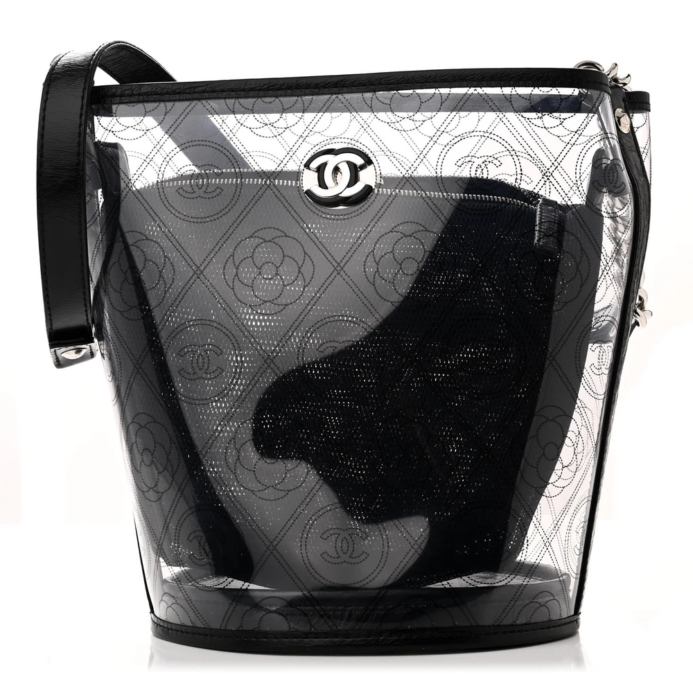 Lushentic Chanel Bucket Bag Black Quilted Crumpled Calfskin Leather PVC Silver Hardware Front