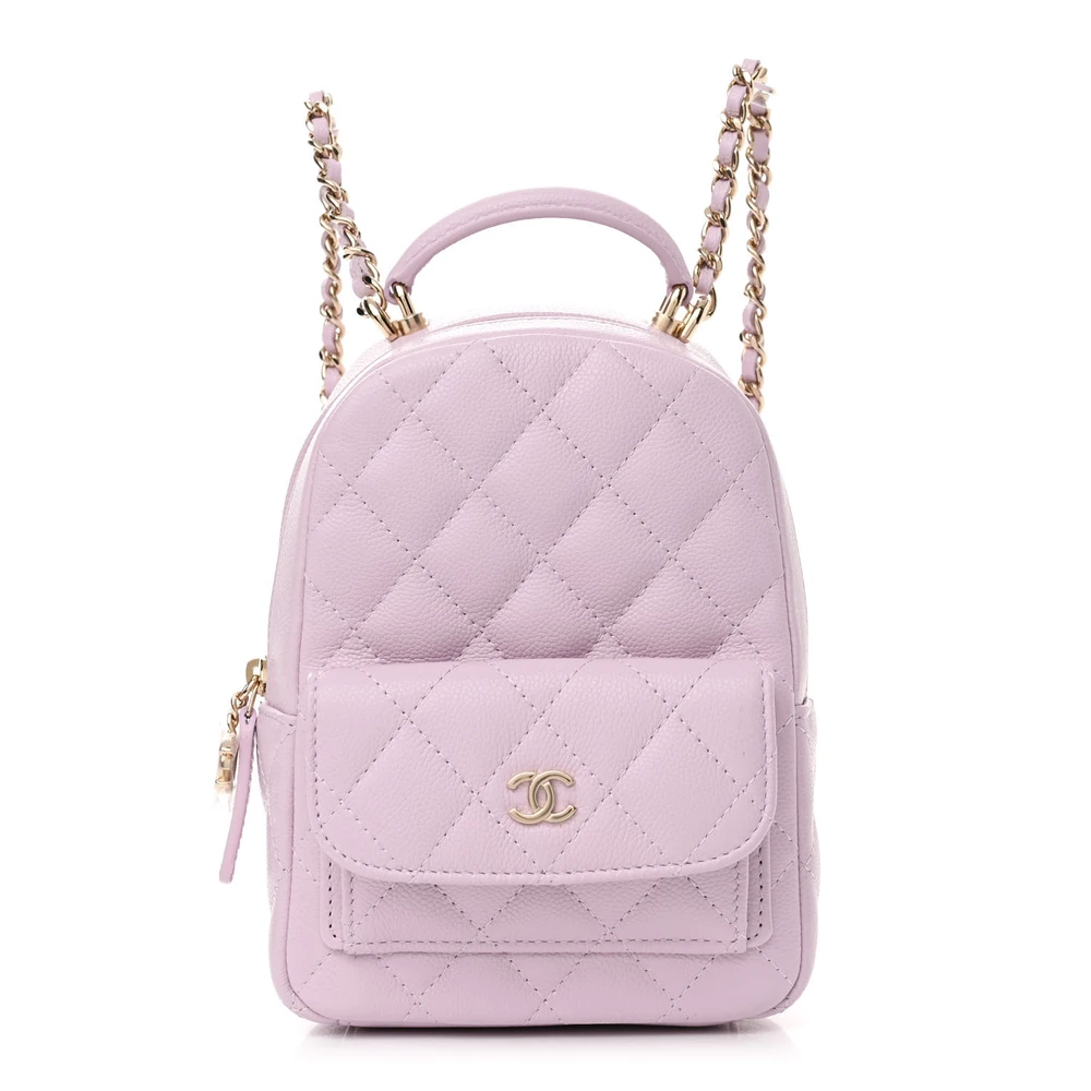 Lushentic Chanel Classic Backpack Mini Light Purple Quilted Caviar Leather Gold Hardware Front
