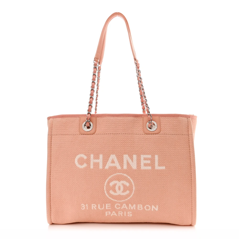 Lushentic Chanel Deauville Tote Small Light Orange Mixed Fibers Silver Hardware Front