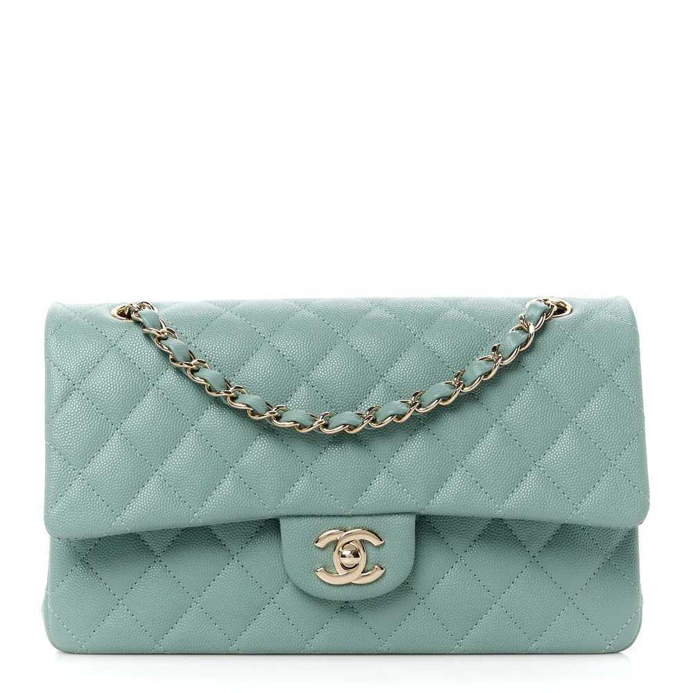 Lushentic Chanel Double Flap Medium Dark Green Quilted Caviar Leather Gold Hardware Front