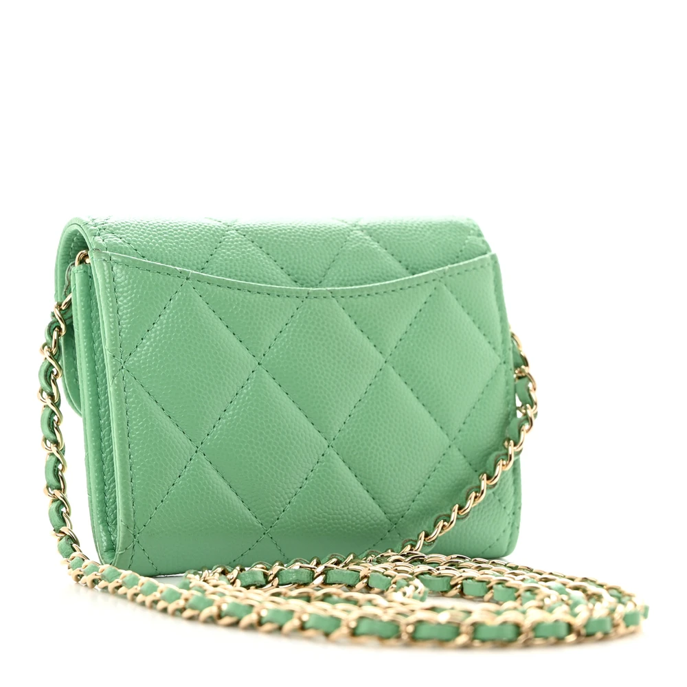 Lushentic Flap Card Holder - Small Light Green Quilted Caviar Leather - Image 3