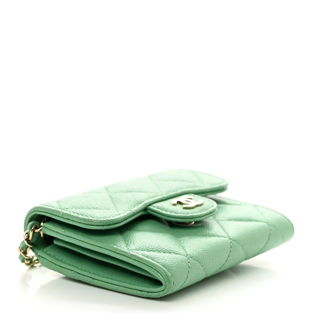 Lushentic Flap Card Holder - Small Light Green Quilted Caviar Leather - Image 4