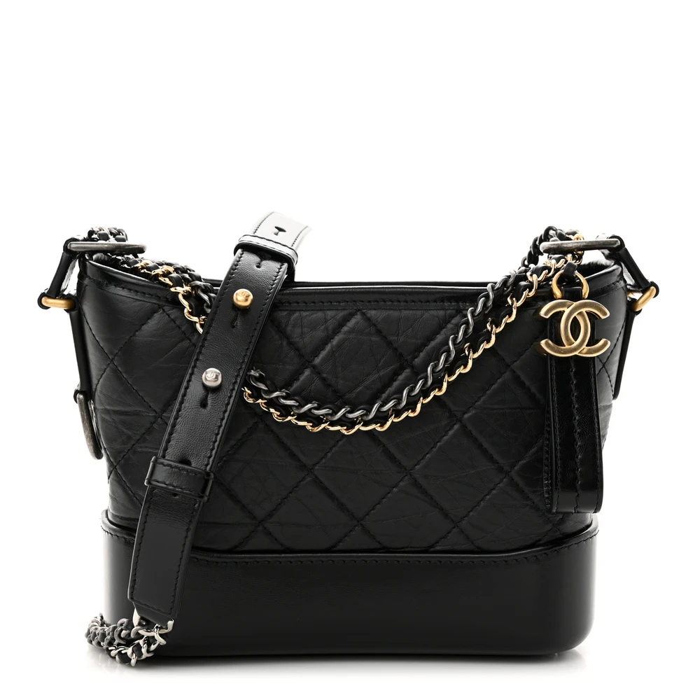 Lushentic Chanel Gabrielle Hobo Small Black Quilted Aged Calfskin Leather Mixed Metal Hardware Front