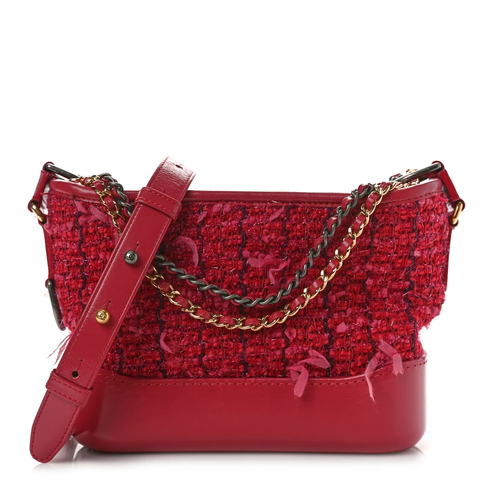 Lushentic Chanel Gabrielle Hobo Small Red Tweed Calfskin Leather Mixed Metal Hardware Front
