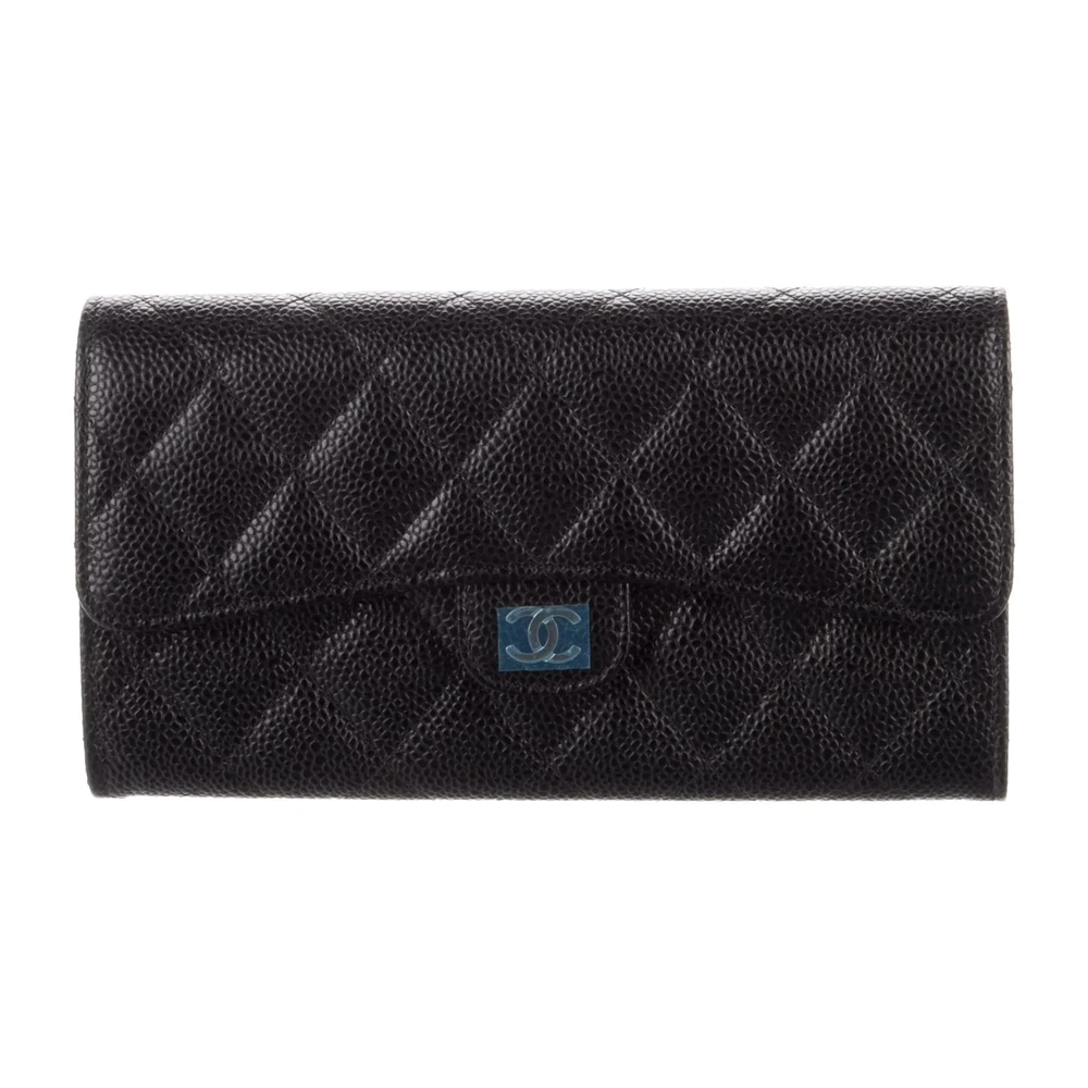 Lushentic Bag: Large Interlocking CC Trifold Wallet Black Caviar Silver HW