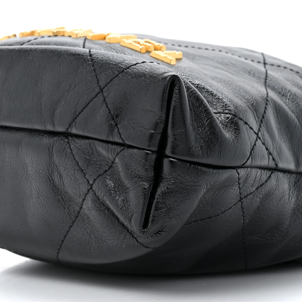Lushentic Quality Handbags: Pearl Mini Chanel 22 Bag in Black Leather - Image 4