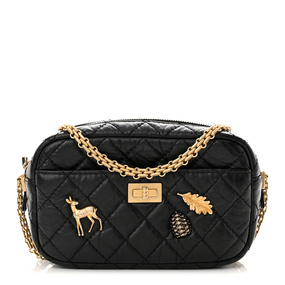 Lushentic Chanel Reissue Camera Case Mini Black Quilted Aged Calfskin Leather Aged Gold Hardware Front