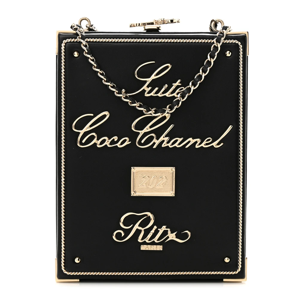 Lushentic Chanel Room Card Minaudiere Evening Bag Small Black Quilted Lambskin Leather Gold Hardware Front