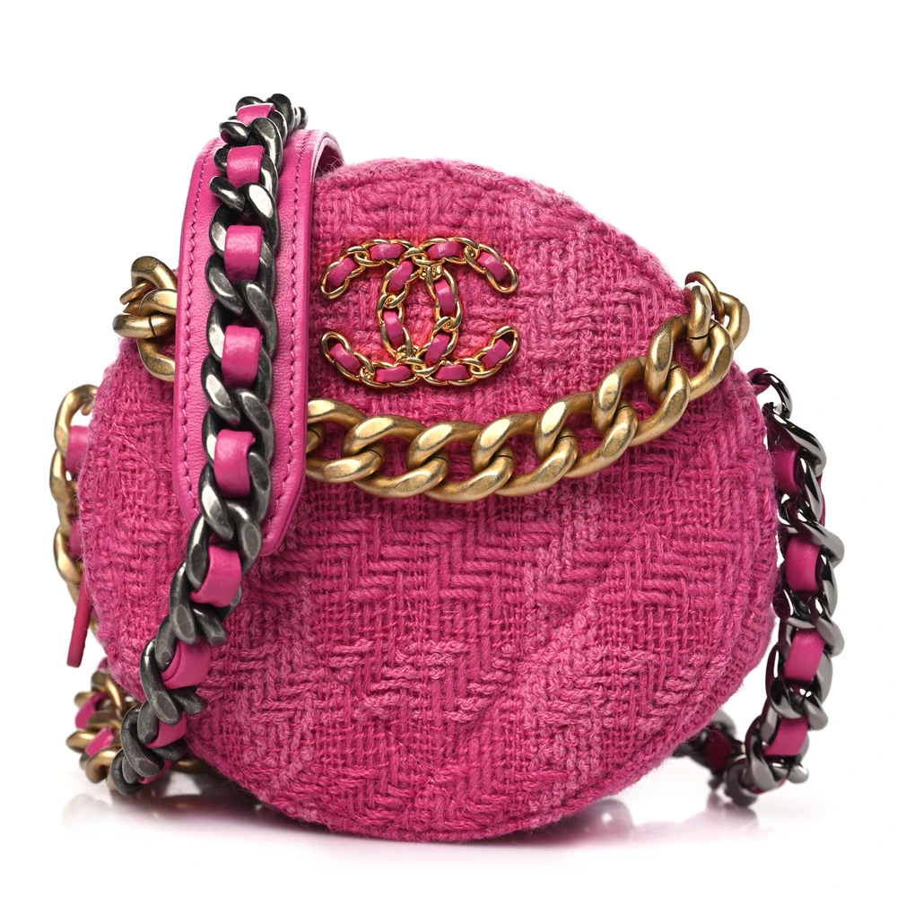 Lushentic Chanel Round Clutch With Chain Coin Purse Mini Fuchsia Quilted Wool