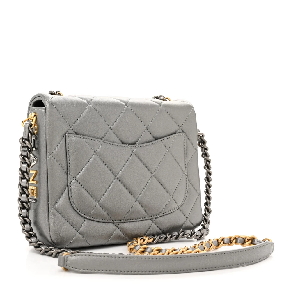 Lushentic Designer Side Note Flap in Metallic Grey Lambskin Leather - Image 3