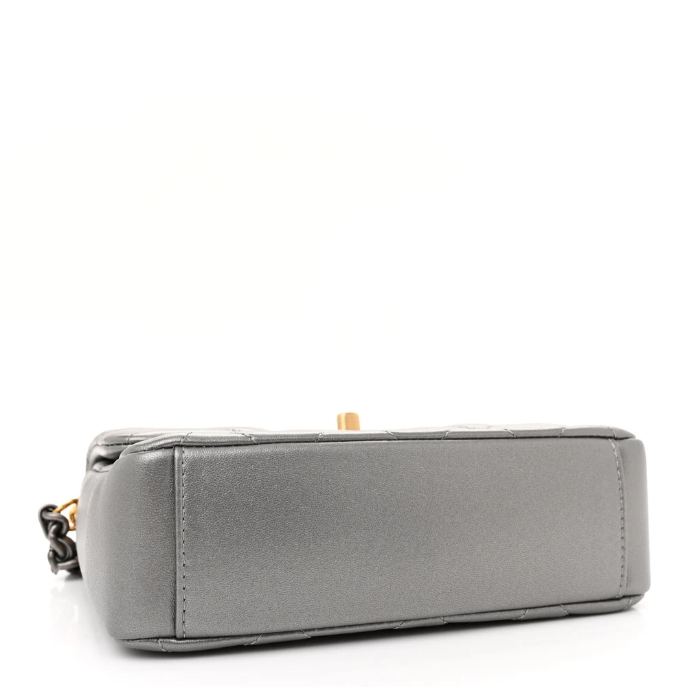 Lushentic Designer Side Note Flap in Metallic Grey Lambskin Leather - Image 6