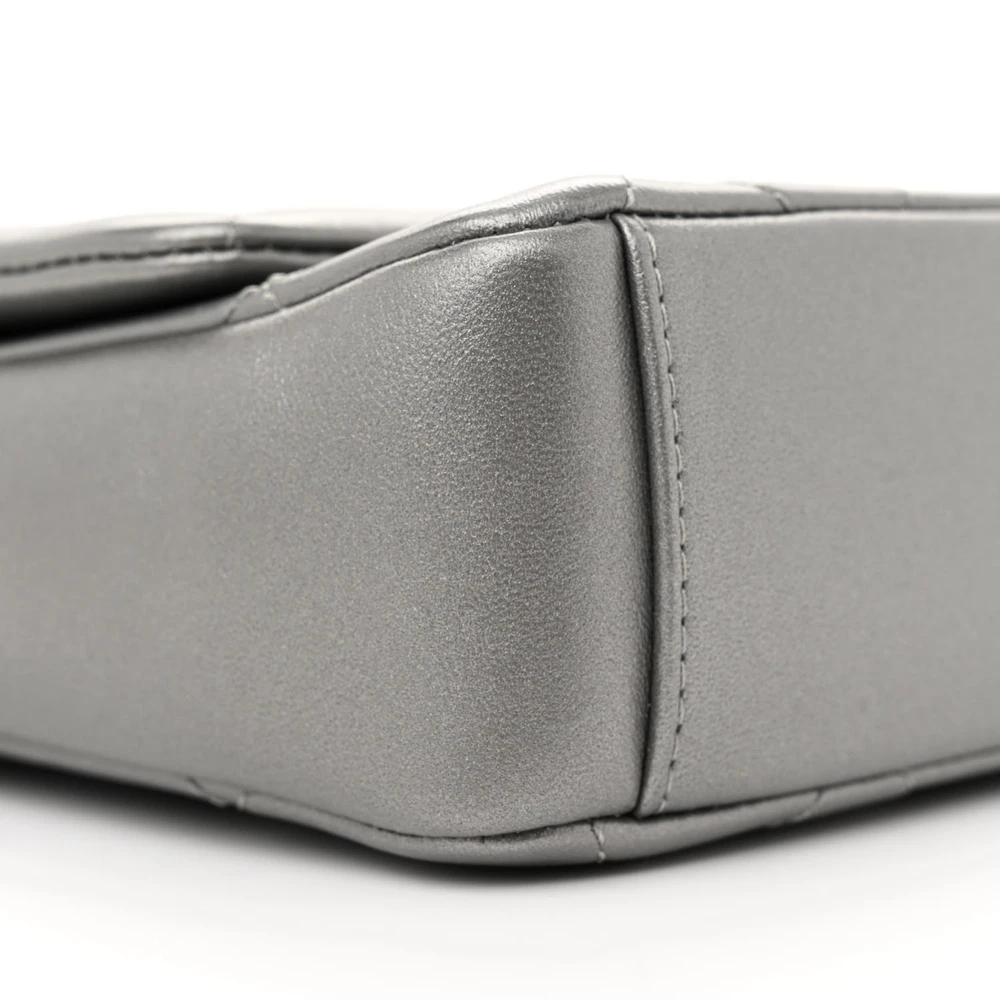 Lushentic Designer Side Note Flap in Metallic Grey Lambskin Leather - Image 4