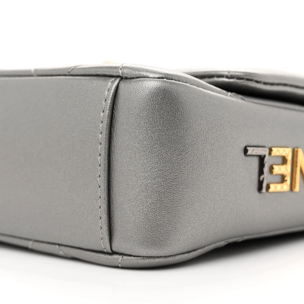 Lushentic Designer Side Note Flap in Metallic Grey Lambskin Leather - Image 5