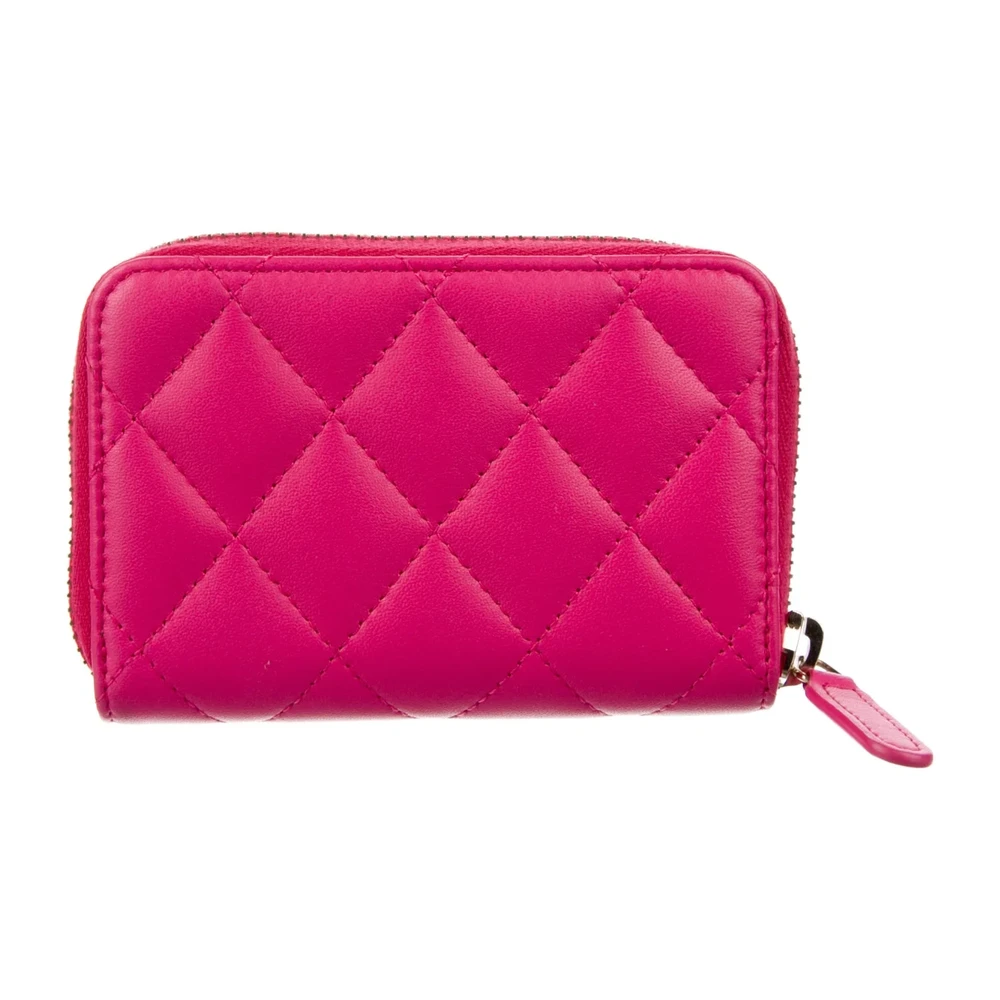 Lushentic Chanel Small Interlocking CC Logo Wallet Pink Lambskin Leather Silver Hardware - Image 2