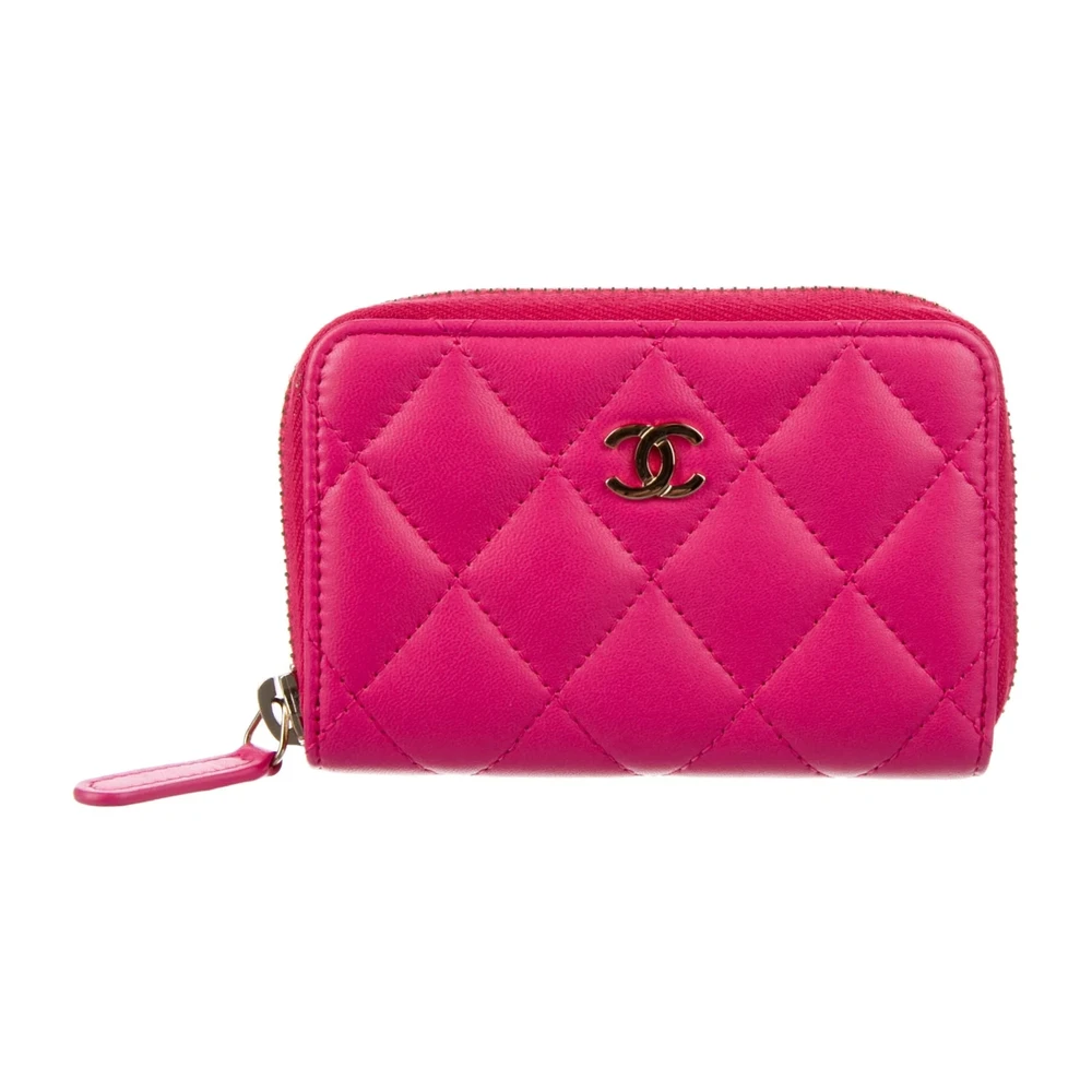 Lushentic Chanel Small Interlocking CC Logo Wallet Pink Lambskin Leather Silver Hardware