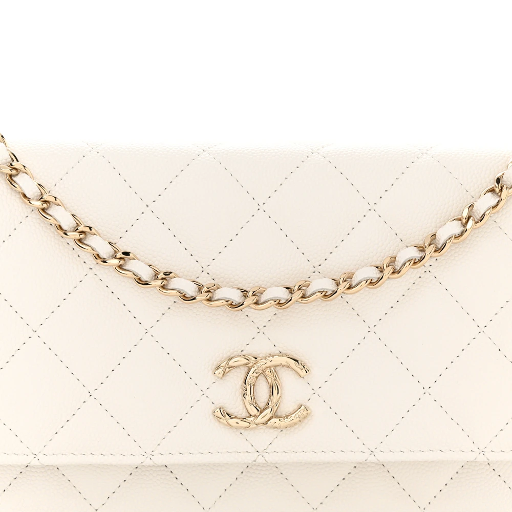 Lushentic Handbag Wallet on Chain - Small White Quilted Caviar Leather - Image 8