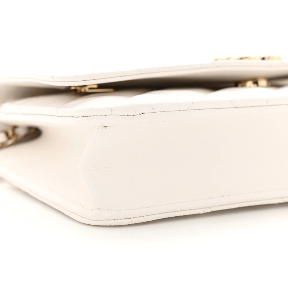 Lushentic Handbag Wallet on Chain - Small White Quilted Caviar Leather - Image 4