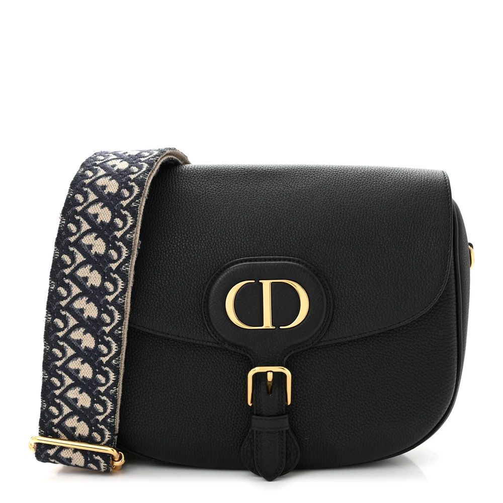 Lushentic Dior Large Bobby Bag Black Grained Calfskin Leather Gold Hardware Front