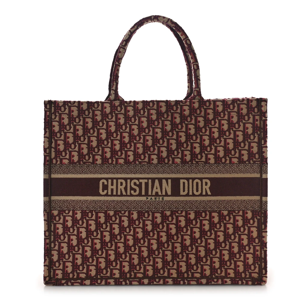 Lushentic Dior Large Book Tote Burgundy Multicolor Oblique Canvas Front