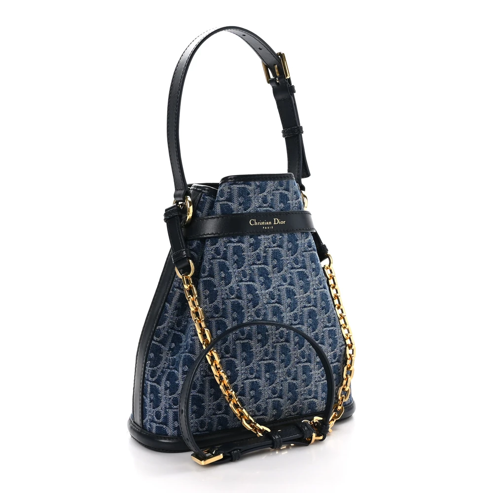 Lushentic Designer Bags - Medium Cest Chain Bucket Bag in Blue Canvas - Image 3